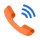 Ikona przedstawiająca pomarańczoną słuchawkę telefonu z niebieskimi falami sygnału, symbolizująca kontakt telefoniczny.